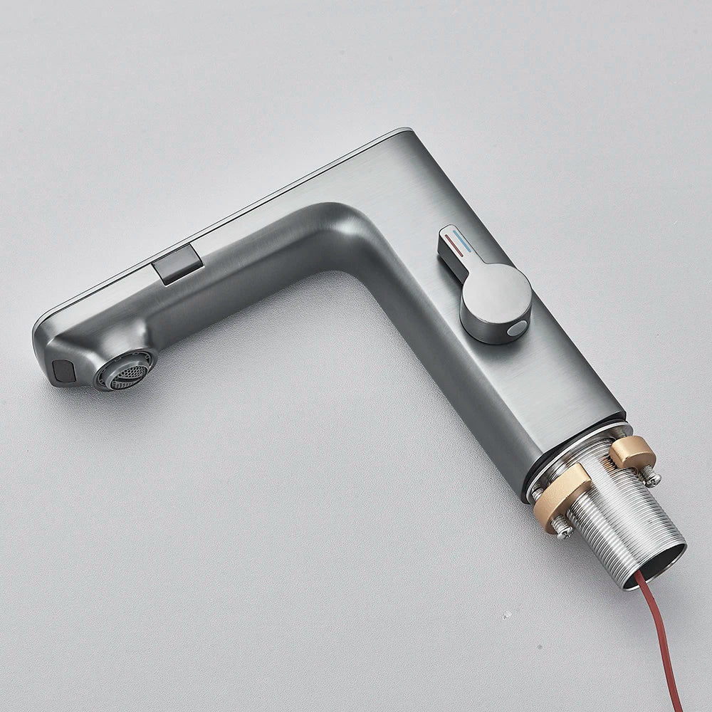 Black Gray Smart Sense Faucet Touchless Digital Display Basin Mixer Battery Power Hot Cold Mixed Water Inductive Bathroon Tap