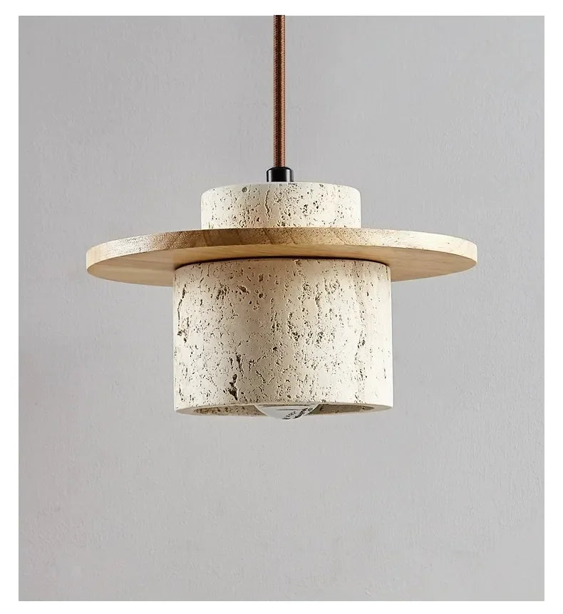 High Quality Stone Pendant Light Indoor LED Walnut/Log Yellow Travertine Chandelier Parlor Bedroom Cafe Bar Hanging Light