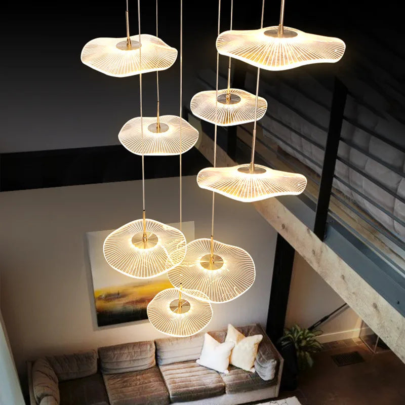 Nordic Lotus Leaf Restaurant LED Pendant Lamps Moden Chandelier for Staircase LOFT Duplex Villa Living Room Light Lustre Fixture