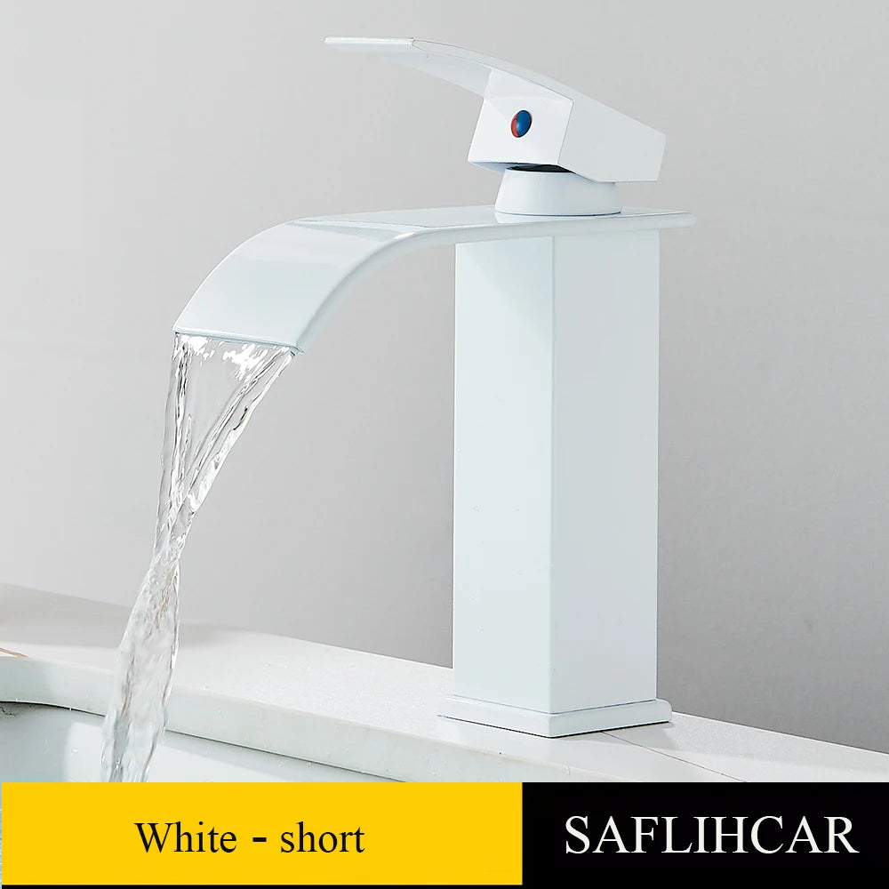 Brushed Gold Basin Sink Faucet Waterfall Outlet Vanity Hot Cold Mixer Tap Deck Mount Taps Washbasin Faucet for Bathroom