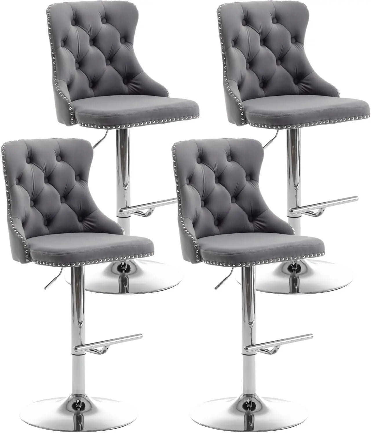 Velvet Button & Nailheads Trim Bar Stools Set of 4 Counter Height Bar Stools