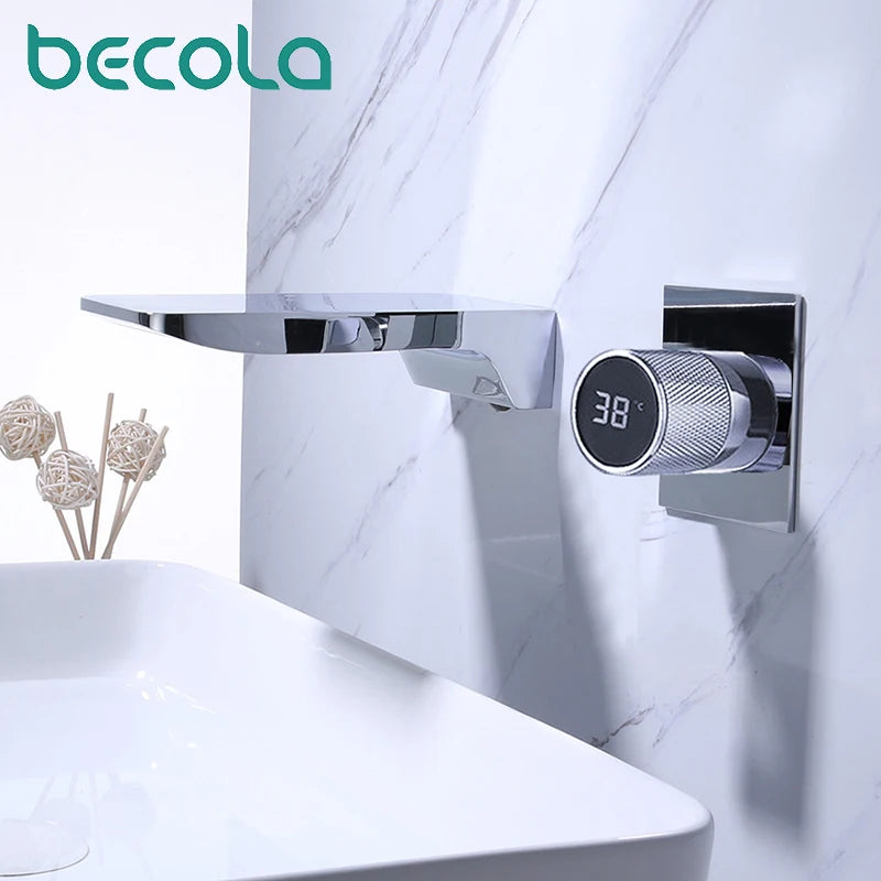 Digital display concealed in wall mounted basin, wash basin faucet  Faucet Single Handle Hot Cold Washbasin Basin Sink Faucet