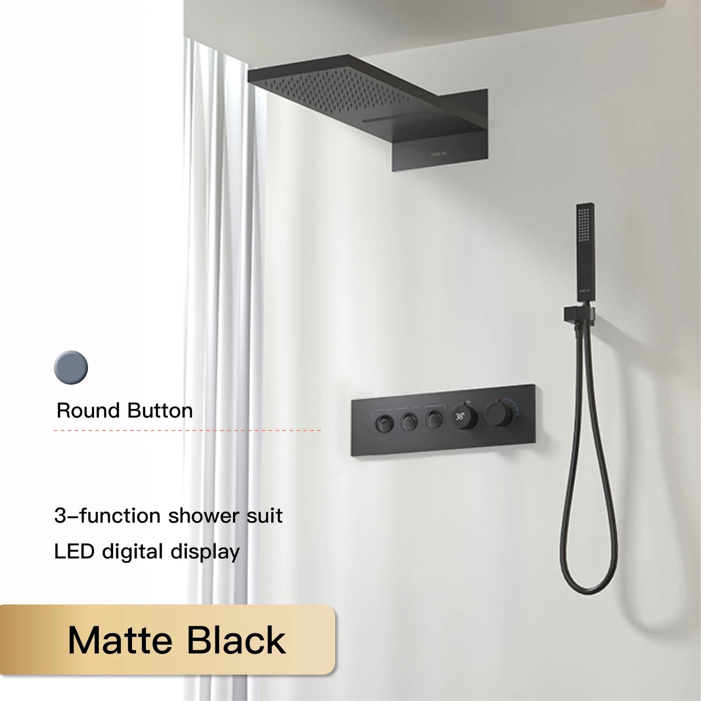 Luxury Black Brass Shower System LED Digital Display