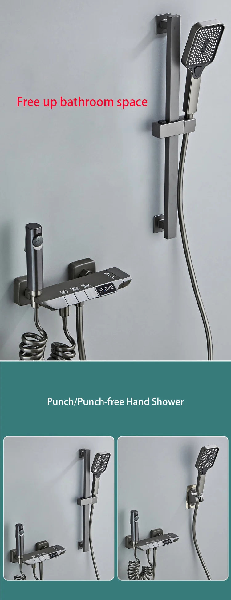 White Grey Deluxe Shower System Set Bathroom Rain Pressurized Shower Faucet Set Brass LED Digital Bathtub Shower Faucet Full Set
