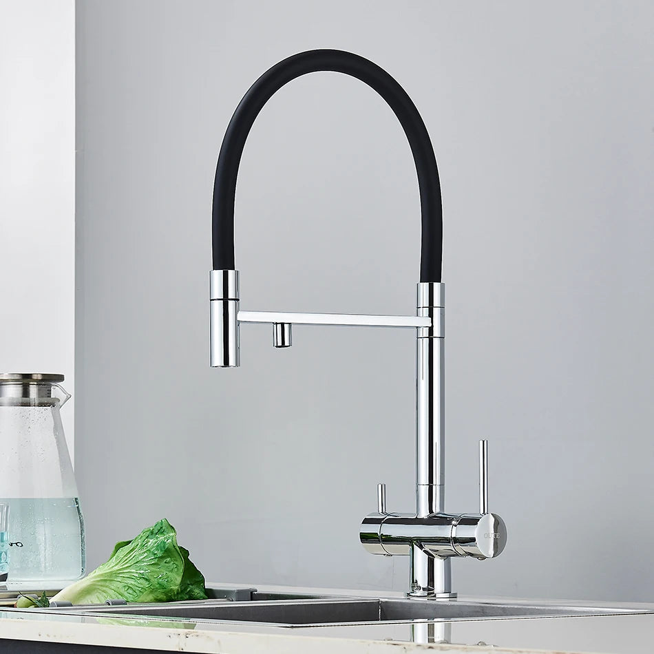 Kitchen Water Filter Faucet Dual Spout Pure Drinking Water Mixer Tap Rotation Water Purification Feature Taps Kitchen Crane
