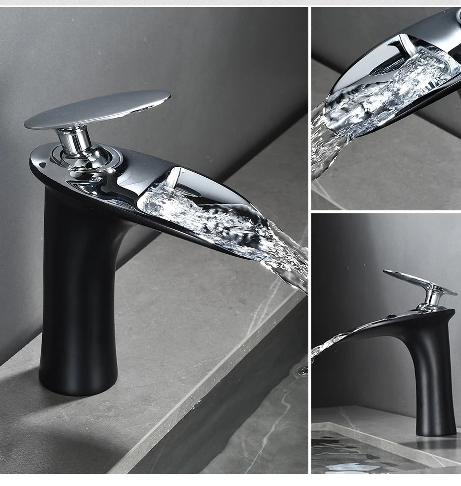 Gold Basin Faucets Waterfall Bathroom Faucet Single handle Basin Mixer Tap Bath Faucet Brass Sink Water Crane Silver 855923