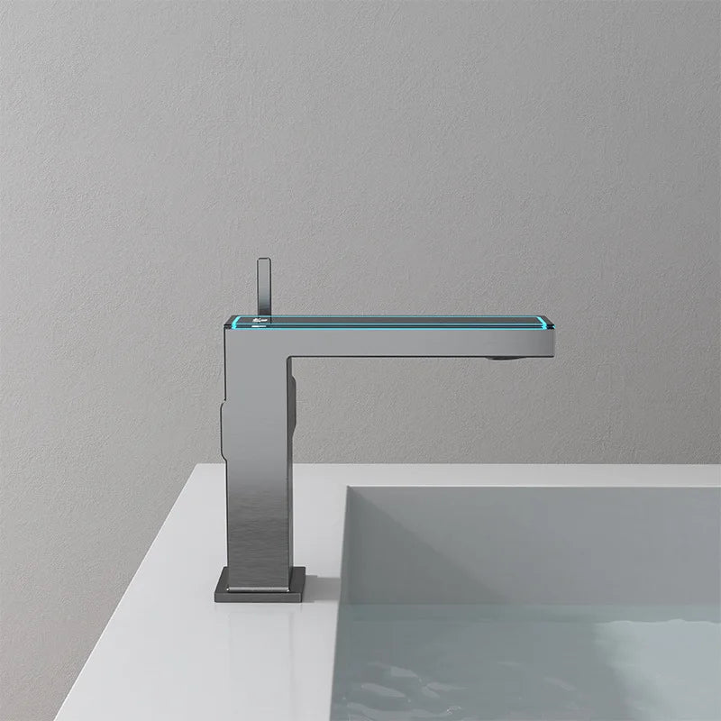 Gun Grey Bathroom Faucet Intelligent Digital Display LED Basin Hot Cold Water Mixer Sink Tap Brass Washbasin Vanity Tap Tapware