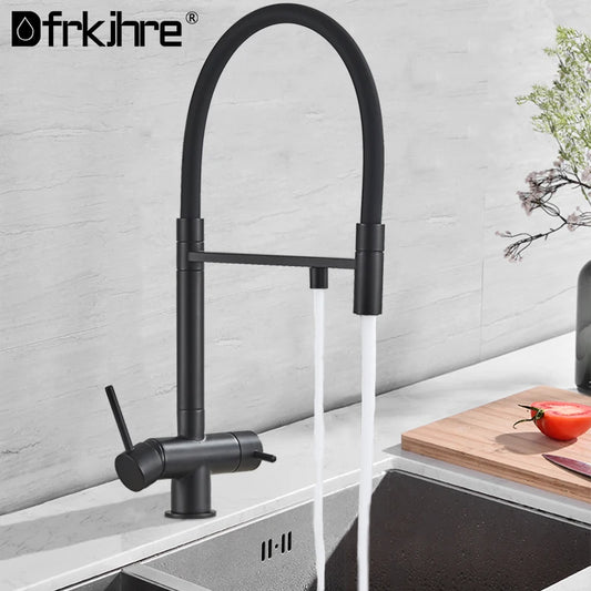 Black Filtered Kitchen Faucet Pull Out Spray Kitchen Purified Faucet 360 Rotation Filter Tap 3 Ways Sink Drink Water Faucet