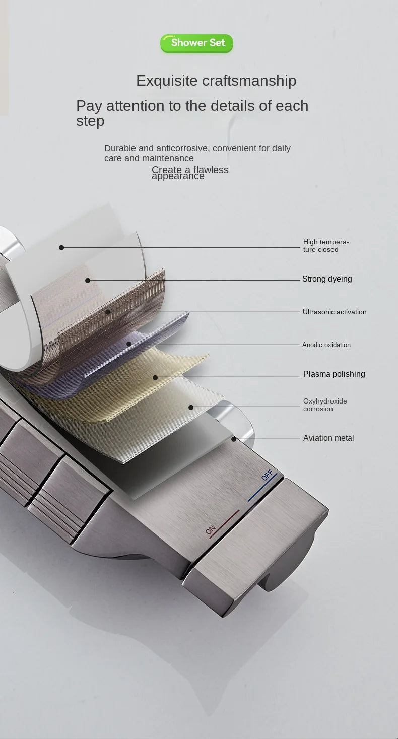 Space Aluminum Shower System Bathroom Shower Set Piano Button Switch Shower Set Bathroom Faucets Shower Head Douche