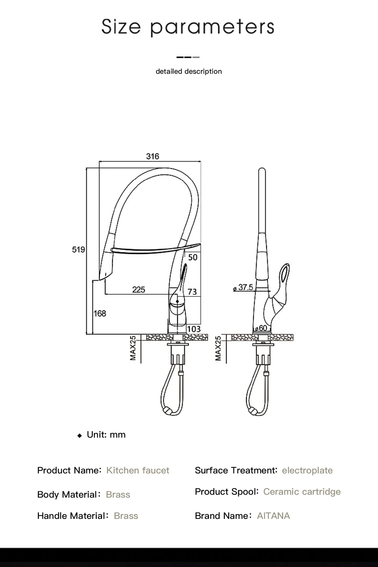 AITANA Luxury Brass Gun Grey Kitchen Faucet Touch Switch Design with Cold and Hot Dual Control Magnetic Sink Simple Mixer