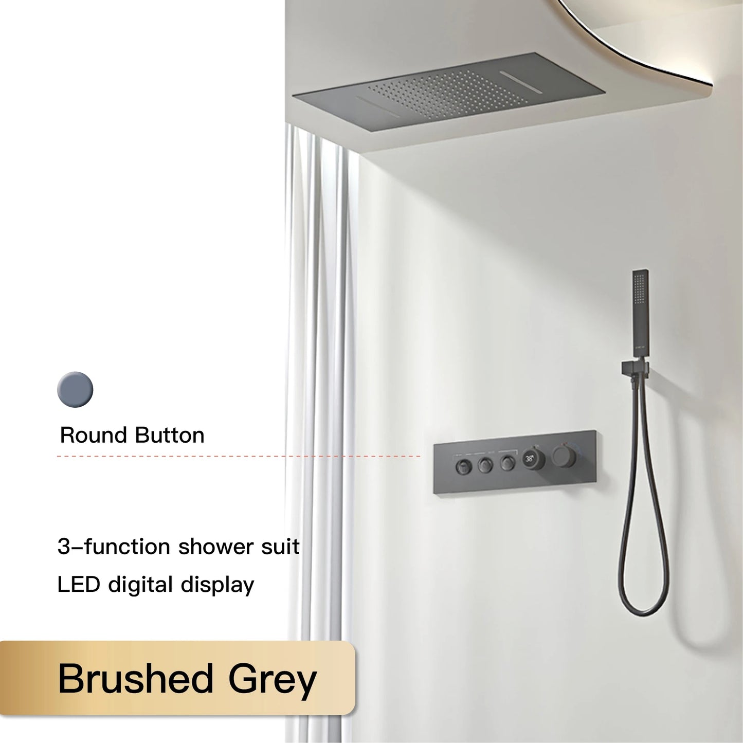 Luxury Black Brass Shower System LED Digital Display