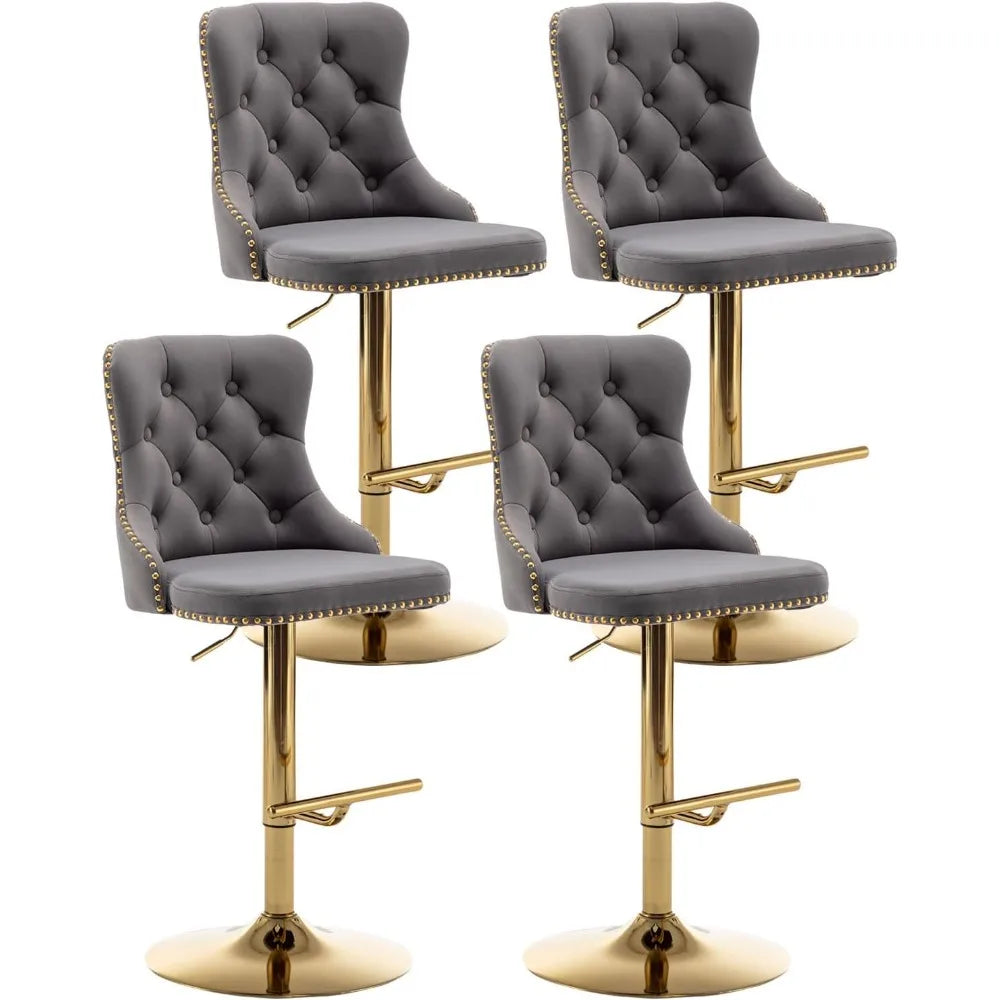 Velvet Button & Nailheads Trim Bar Stools Set of 4 Counter Height Bar Stools