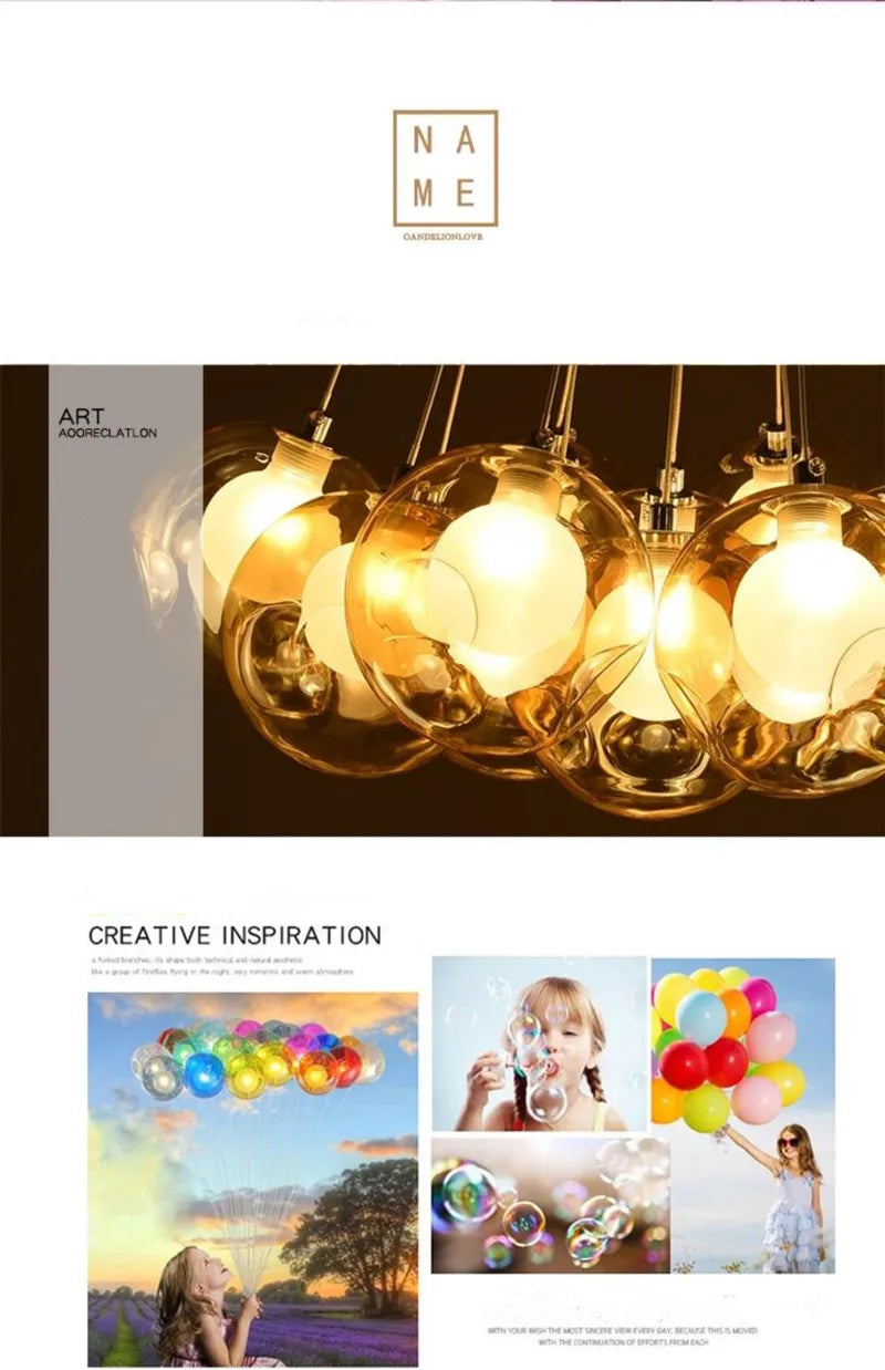 Glass Modern LED Ball Bubble Hanging Lamp