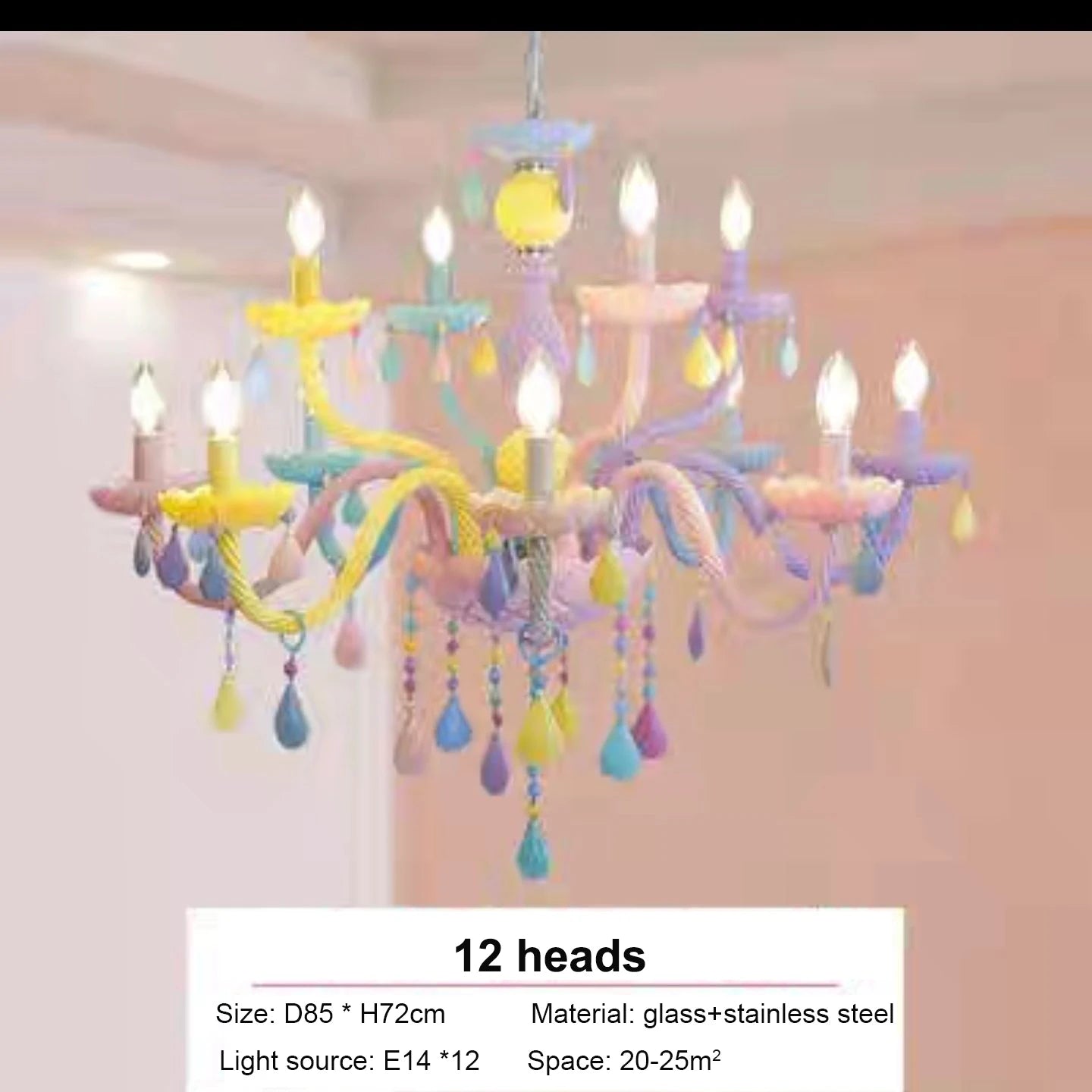 Modern Romantic Rainbow Crystal Chandelier European Candle lustres Children's Makaron Girl Princess Pendant Lamps Light Fixtures