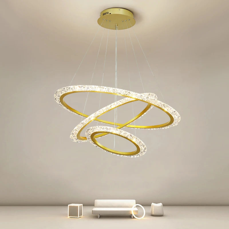 Nordic LED Chandelier Used In Living Room Dining Room Bedroom Kitchen Light Luxury Style Ring Ceiling Chandelier Decoration Home