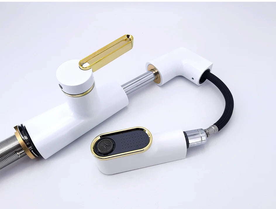 VGX Multifunctional Bathroom Faucets Pull Out Basin Mixer Sink Faucet Gourmet LED Temperature Tap 360° Tapware Crane Brass White
