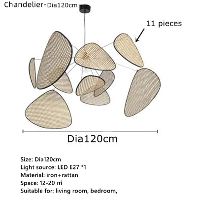 Modern Living Room Pendant Lamp Dining Room Leaf Grid Rural Hand Made Rattan Art Screen Cchandelier Bedroom Home Decor 110V 240V