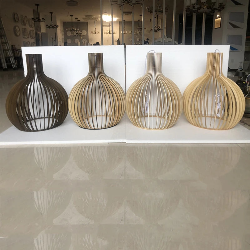 Nordic Black White Wood Birdcage Pendant Light