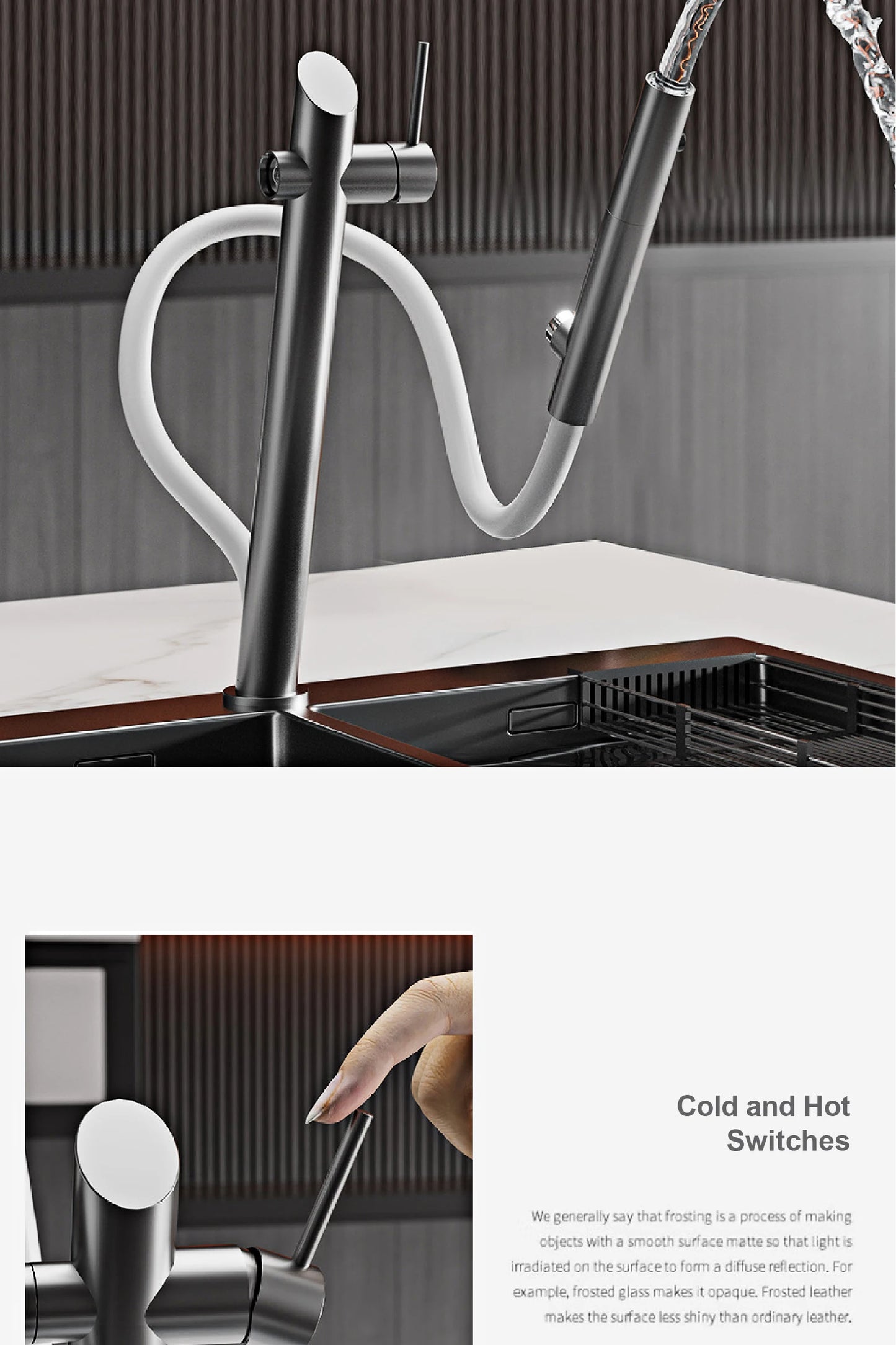 AITANA luxury brass black kitchen faucet with pull-out design, dual control magnetic suction for cold & hot 2-function sink Tap