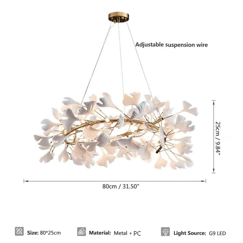 Round Ginko Leaf Chandelier Light For Bedroom Living Dining Room Modern New Porcelain Leaves Pendant Lights Hanging Chandeliers