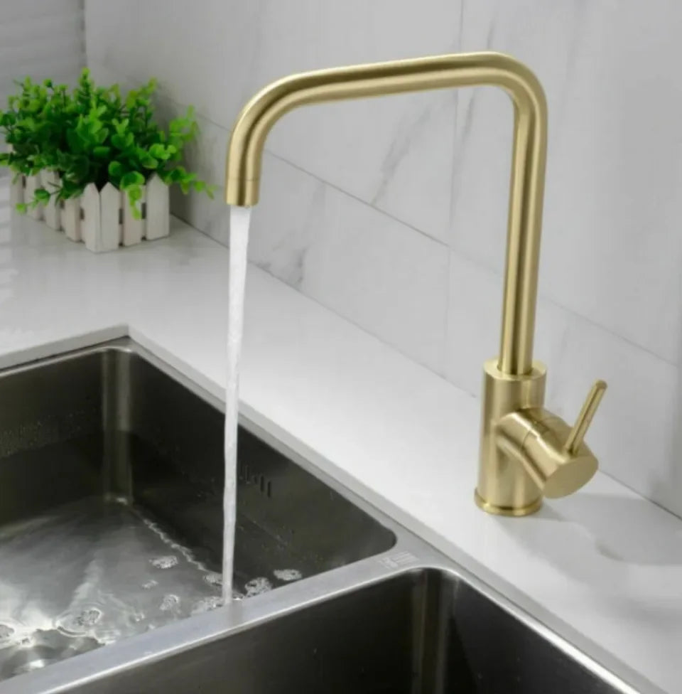 Kitchen Faucets Gold Square Single Handle Sink Faucet Stainless Steel Hot and Cold Deck Mount Water Taps Grifos De Cocina