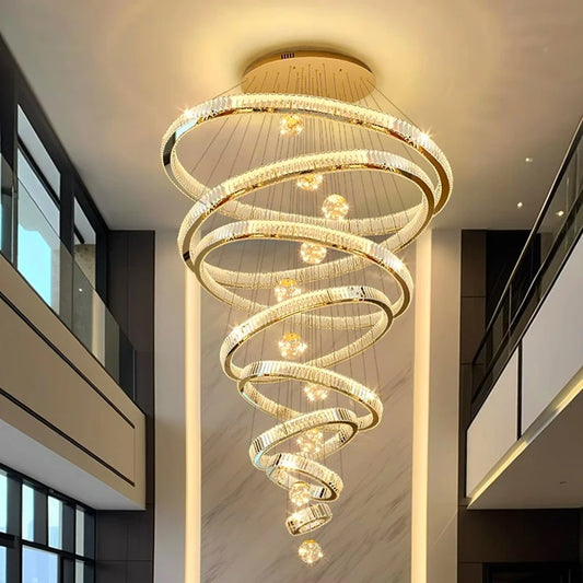 Modern Crystal Chandelier Lustre Stair Pendant Lights Duplex Architecture Living Room Pendant Lights Home Decoration Lighting