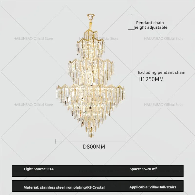 Duplex Crystal Chandelier European Style Villa Living Room Light Luxury Post-Modern Building Middle Floor Hall Stair Chandelier