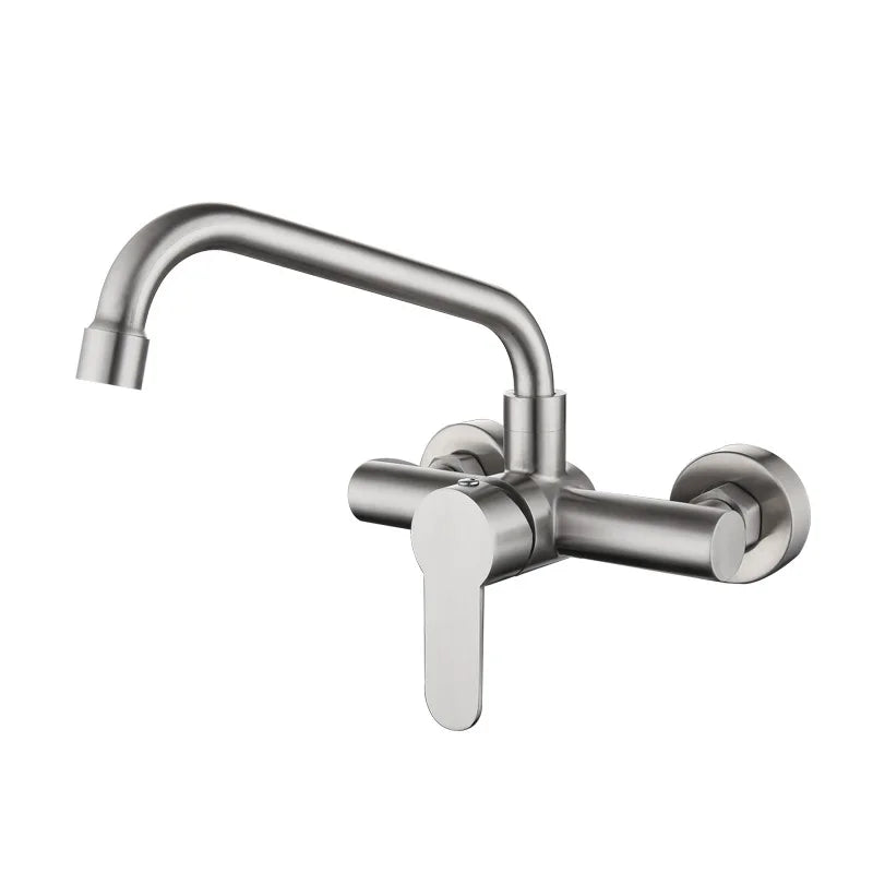 Wall Mounted Kitchen Faucet Wall Kitchen Mixers Kitchen Sink Tap 360 Degree Free Swivel Flexible Hose Double Holes Water Taps