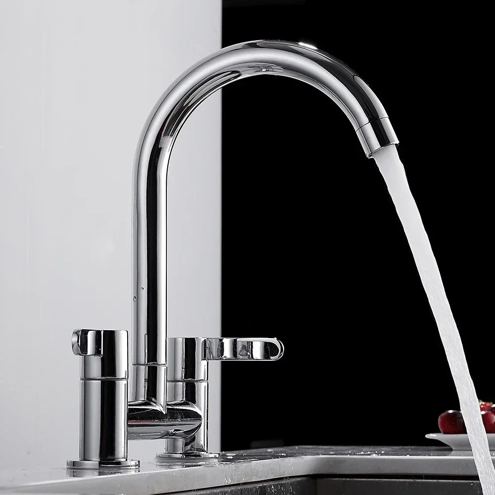 Kitchen Faucet Modern Double Handles Sink Tap 360° Swivel Spout Mixing Faucet Brass Bathroom Faucet for  Sink Deck Mounted