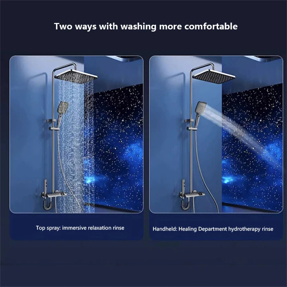 Bathroom shower system with intelligent LED temperature display multifunctional shower suite rain shower faucet complete set