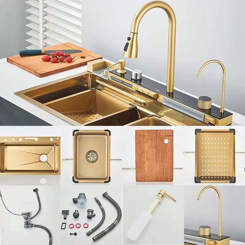 304 Stainless Steel Kitchen Sink Faucet Set Rainfall Spout Pull Out Sprayer Pure Tap Cold Hot Water Mixer Multifunctional Kitchen