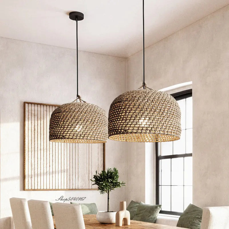 Asian Style Vintage Hemp Rope Pendant Light