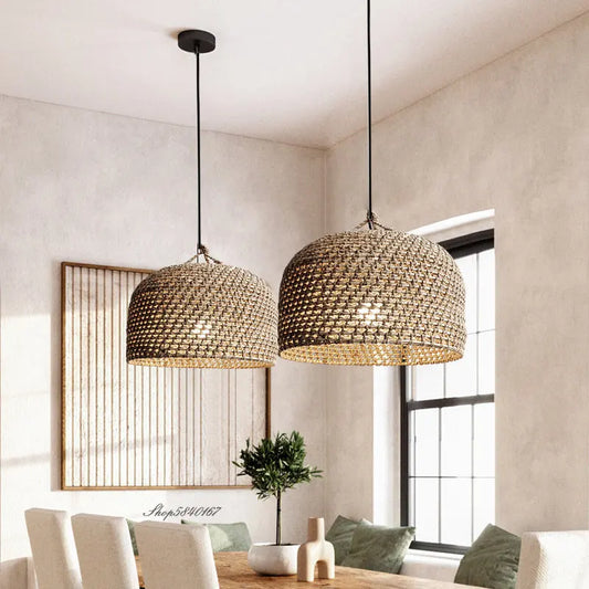 Asian Style Vintage Hemp Rope Pendant Light