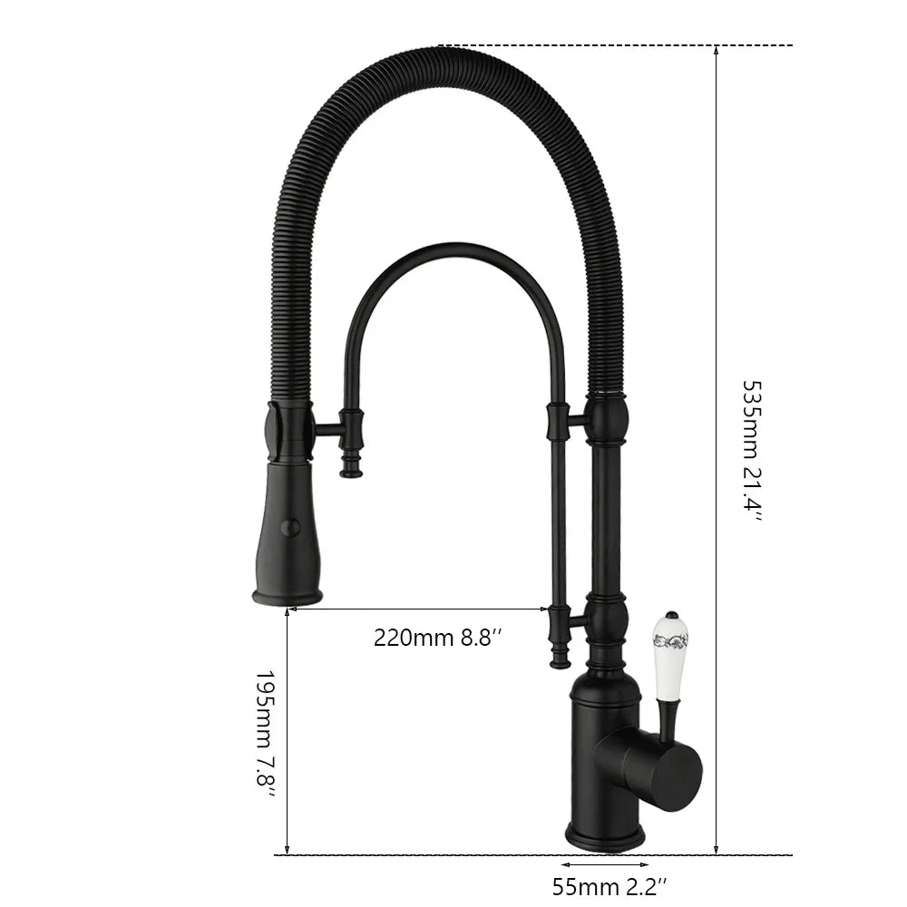 Golden Spring Pull Down Kitchen Sink Faucet Hot & Cold Mixer Crane Tap with Dual Spout Deck Mounted Hot Cold Faucets