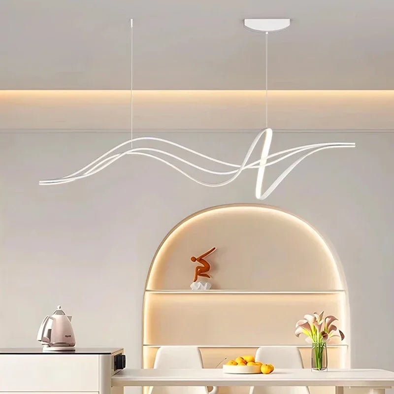 Modern Lines Led Pendant Light for Restaurant Dining Room Tables Kitchen Bar Counter Black Chandelier Home Decor Light Fixture