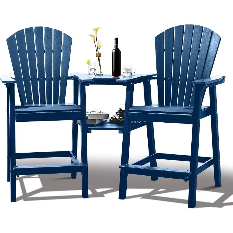 Tall Adirondack Chairs Set of 2 Recycled Poly Balcony Chair with Double Connecting Tray