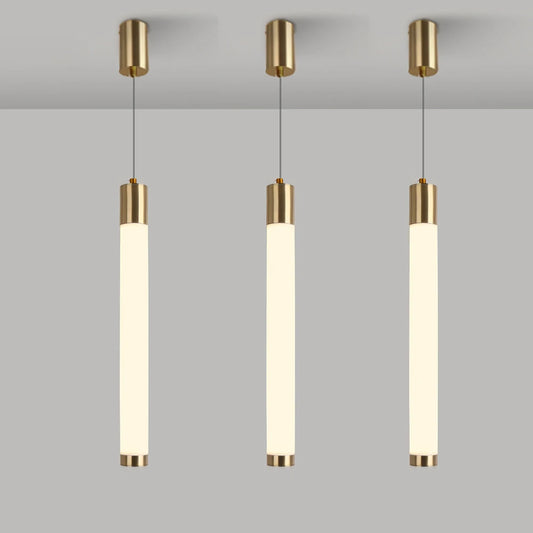Nordic LED Chandelier Pendant Light Gold Cylindrical Long Tube Lamp