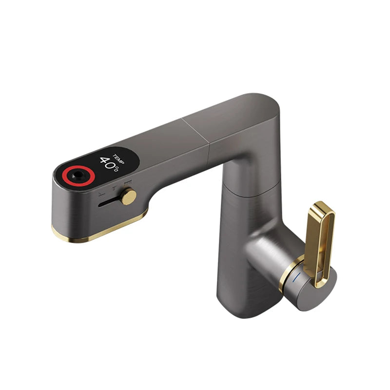 VGX Multifunctional Bathroom Faucets Pull Out Basin Mixer Sink Faucet Gourmet LED Temperature Tap 360° Tapware Crane Brass White
