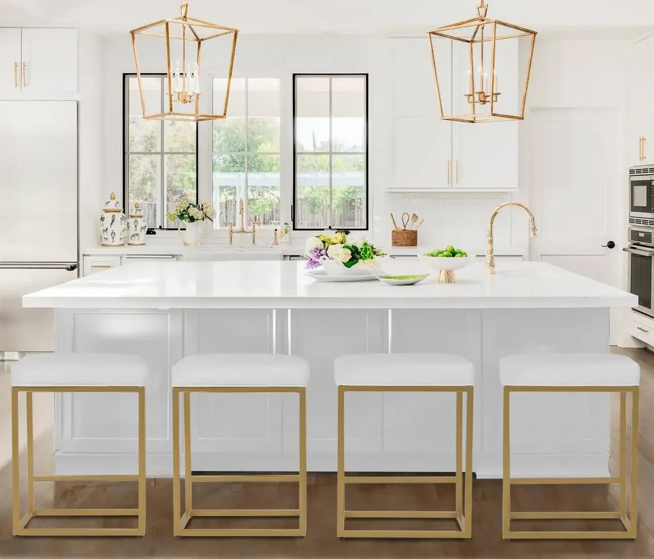Black Counter Height 24" Bar Stools Kitchen Counter Backless Modern Square Barstools Upholstered Faux Leather Stools
