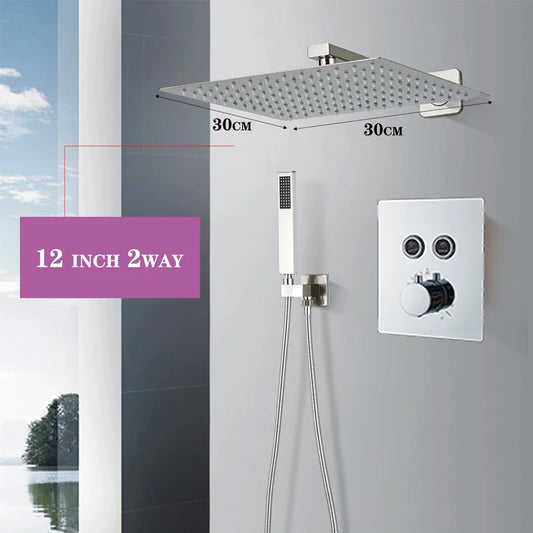 Europe discoun Concealed Shower Faucet Set Embedded Cartridge Faucet Rainfall Shower Head Rotate/Waterfall Bath Spout Mixer Tap