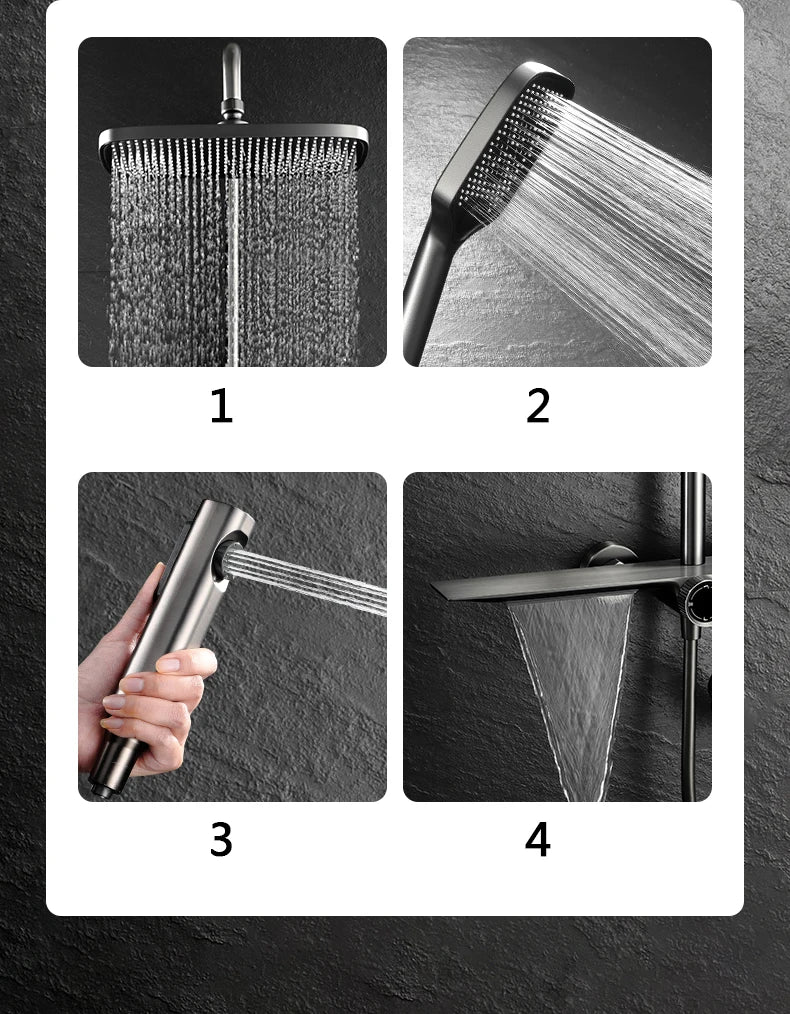 Wall-Mounted Waterfall Shelf Bathroom Mixer Faucet Digital Display Shower Set,Copper Bathroom Showers Sets Bathroom Accessories