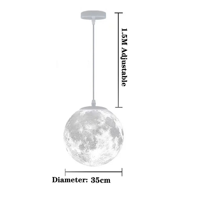Creative 3D printed moon chandelier 15W 3 Color change light simple bedroom children's room restaurant bar commercial ball lamp