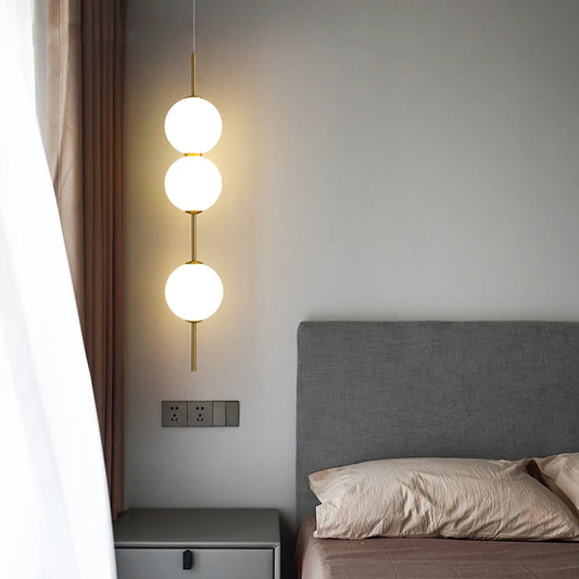 Nordic Glass Ball LED Pendant Lights Bedroom Bedside Hanging Lights Fixture Long Design Lighting Nordic Ceiling Chandeliers