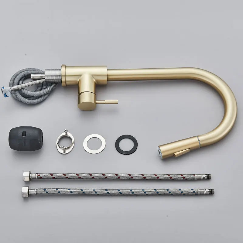 FMHJFISD Kitchen Faucet Brushed Gold Pull Out Kitchen Sink Water Tap Single Handle Mixer Tap 360 Rotation Kitchen Shower Faucet