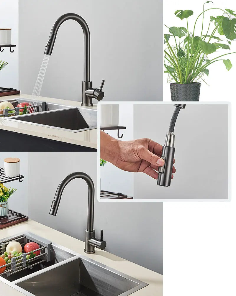 FMHJFISD Kitchen Faucet Brushed Gold Pull Out Kitchen Sink Water Tap Single Handle Mixer Tap 360 Rotation Kitchen Shower Faucet