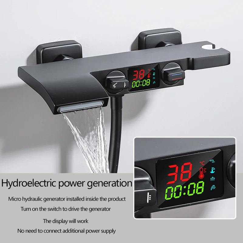 OXG Brass Bathtub Faucet Bathroom Faucet Bath Faucet Shower Mixer Crane Digital Display Faucet for bathroom Waterfall Spout