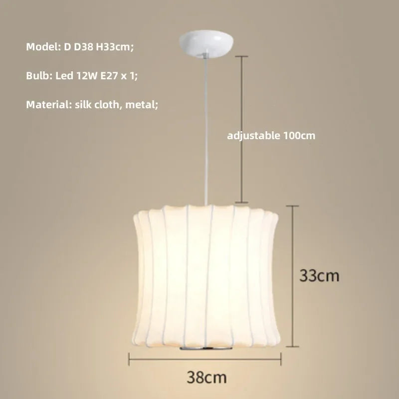 Nordic Minimalism Silk Led Pendant Lights Wabi Sabi Lustre E27 Pendant Lamp Suspend Chandelier Led Luminarias Hang Lamp Fixtures