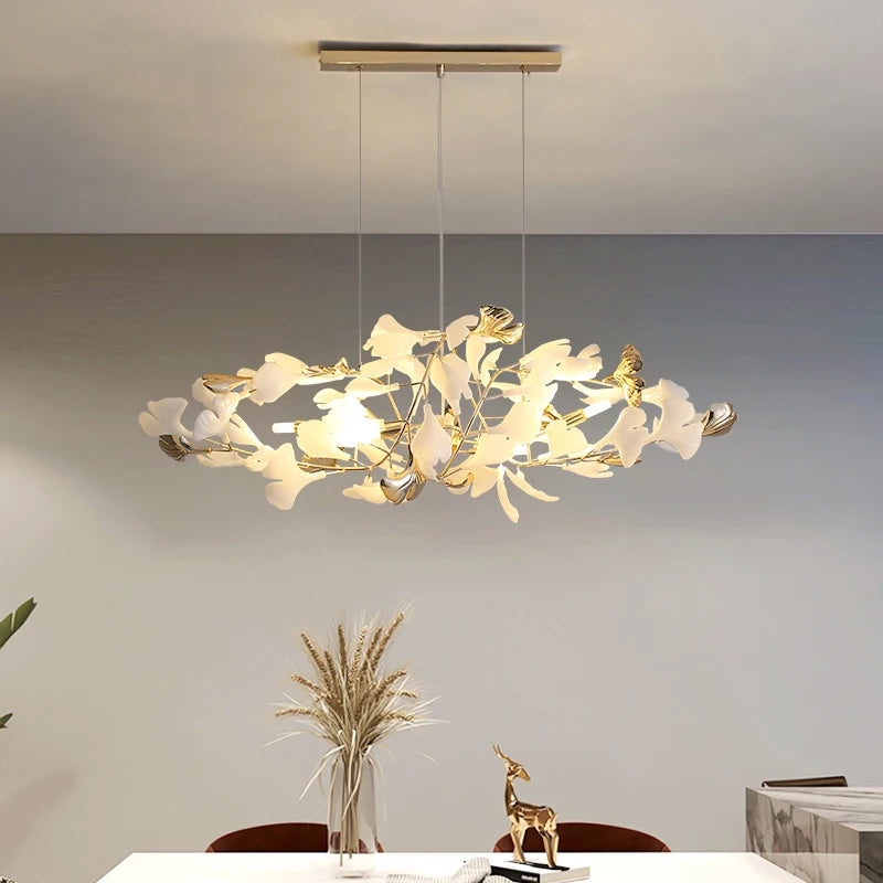 Modern Nordic Ginkgo Branch Leaf G9 LED Ceiling Chandelier For Living Dining Room Pendant Lamp Home Decor Lustre Indoor Lighting