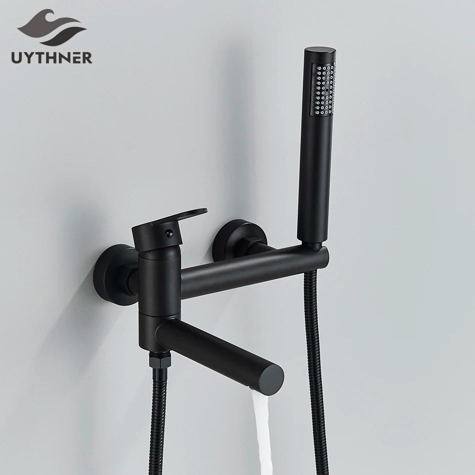 Uythner Bathtub Faucet With Swivel Tub Spout Brass Wall Mounted Bathroom Shower Mixer Tap Full Shower Set for Bathroom