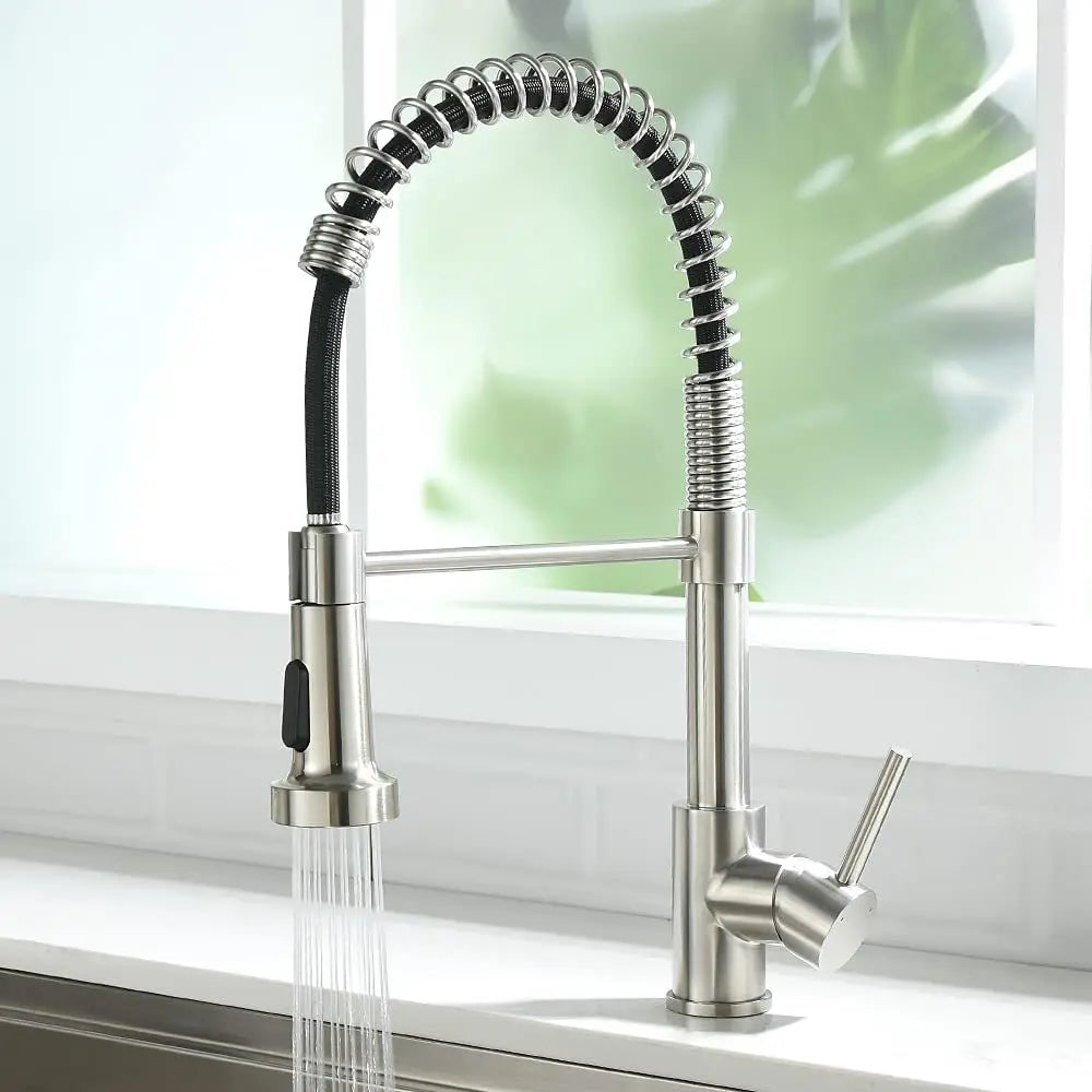 Kitchen Faucet Pull Out Stream Sprayer Deck Mounted Matte Black Mixer Tap 360 Degree Rotation  Kitchen Sink Hot Cold Taps